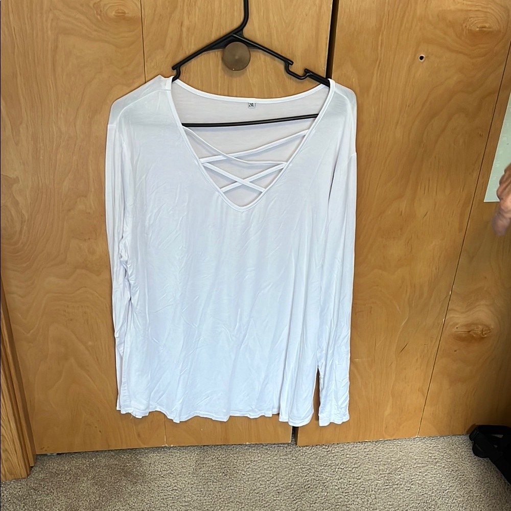 White V-Neck Crisscross Women's Top